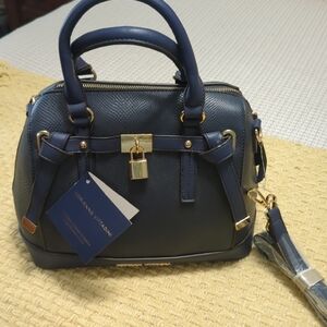 Navy Blue Handbag with Gold Accents